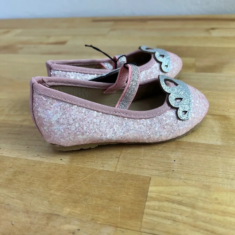 dELiA*s girl Ballet Flat Little Girls Size 5 Pink Glitter Tiara Crown New